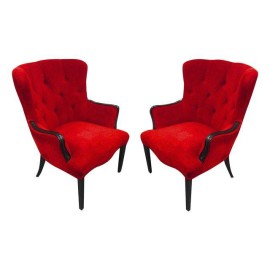 Mid-Century Red Tufted Chairs - A Pair