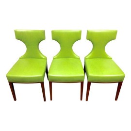 Custom Green Holly Hunt Leather Chairs - Set of Three