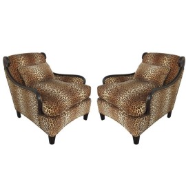 Custom Designed Leopard Chairs, Pair