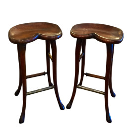 Smith & Watson Wooden Queen Anne Distressed Mahogany Stools, A Pair