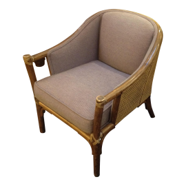 McGuire Caned + Upholstered Barrel Arm Chair