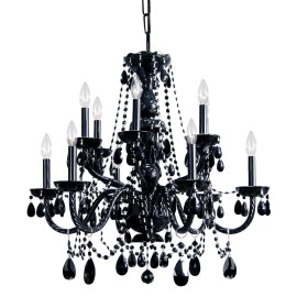 Black Hand-Cut Crystal and Glass Chandelier
