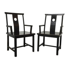 Pair of Solid Wooden Black Lacquer Chairs