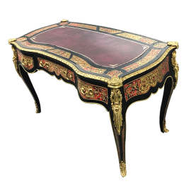 Vintage Chinese Style Ornate Desk + Leather Top