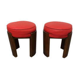 Habite Walnut & Leather Stools - Pair. Original Price: $3,000.00