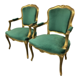 Vintage Green Louis XV Chairs - Pair
