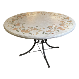 Inlaid Stone Table With Iron Base by Ironies