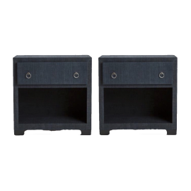 Navy Blue Palm End Tables - Pair. Original Price: $2,300.00.