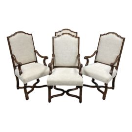 Michael Taylor Style Custom Wood + Fabric Chairs - Set of Four. Original Price: $2,800