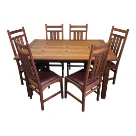 Stickley Mission Dining Table + Six Ellis Chairs, a Set. Original Price: $7,000.00