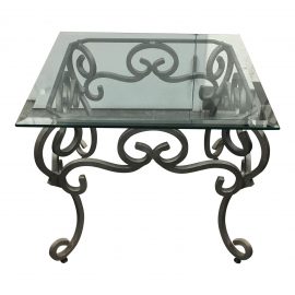 Ornate Iron Base Side Table With Glass Top