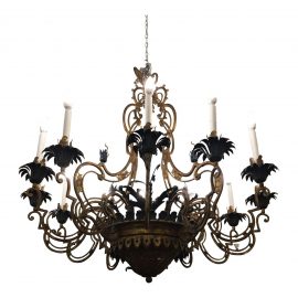 Vintage French Style 12 Light Iron Chandelier
