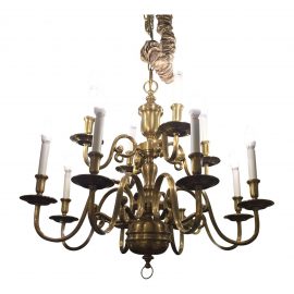 Ethan Allen Twelve Light Brass Chandelier