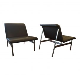 NEW Bernhardt CP2 Leather + Chrome Lounge Chairs, A Pair. Original Price: $4,890.00