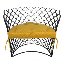 Unique Scalloped Accent Chair With Yellow Velvet Cushion