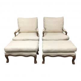 Pair of Oversized Kreiss Collection Bergere Style Arm Chairs With Matching Ottomans. Original Price: $14,000.00