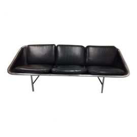 George Nelson Black Leather Chrome Sling Sofa by Herman Miller