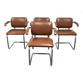 Marcel Breuer Leather Cesca Arm Chairs - Set of 4. Original Price: $6,424.00