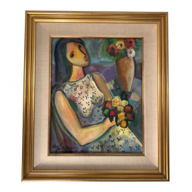 Original Painting "Girl With Flowers" Acrylic on Canvas By Ney Cardosa
