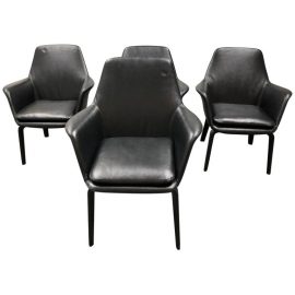Minotti Set of Four York Lounge Leather Armchairs. Original Price: $15,200.00