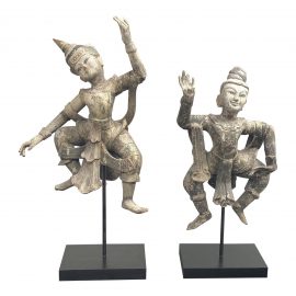 Antique Handcarved Thailand Dancers on Stands - a Pair