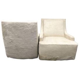 NEW Pair of Barbara Barry Scoop Swivel Cowhide Chairs for HBF. Original Price: 13,590.00
