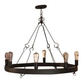 Rustic Round Metal + Eddison Bulbs Chandelier