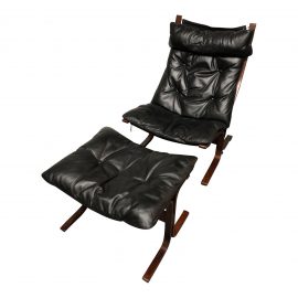 Mid-Century Westnofa Furniture Siesta Leather + Teak Chair and Ottoman