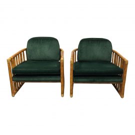 McGuire Bamboo & Leather Wrap Barrel Chairs - a Pair
