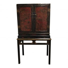 Antique 18th Century Chinese Red+ Black Lacquered Cabinet. Original Price: $10,253.00