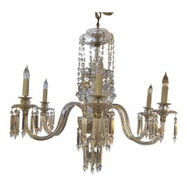 Vintage Six-Light Crystal & Venetian Glass Chandelier