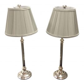 Restoration Hardware Chrome Table Lamps & Shades - A Pair