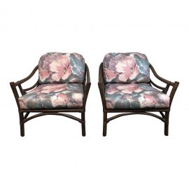 Leather Wrapped Rattan Chairs - A Pair