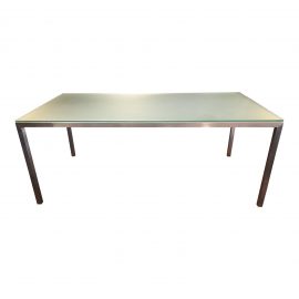 Contemporary Brushed Stainless and Glass Dining Table or Desk