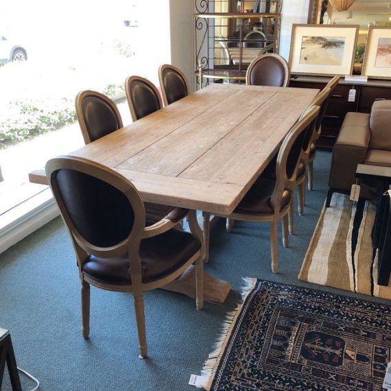 restoration-hardware-salvaged-trestle-extension-table-with-eight-vintage-french-round-dining-chairs-6002