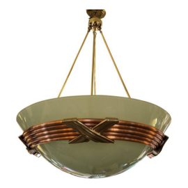 Frosted Glass, Brass & Copper Pendant Light