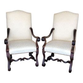 Fabric & Wood Dining Chairs - A Pair