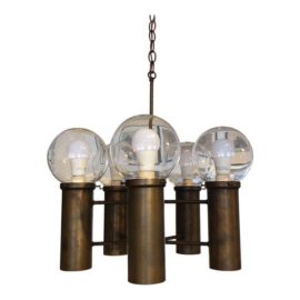 Mid-Century Brass and Glass Globe Chandelier