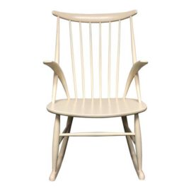 Kristian Lilum Wikkelso Mid-Century Cream Wood Rocking Chair. Original Price: $1,800.00