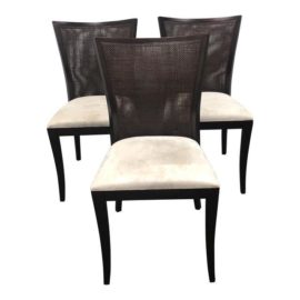 Wood & Double Caning Side Chairs - Set of 3