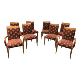 Dakota Jackson Upholstered Cherry Chairs - Set of Eight. Original Price: $7,628.00