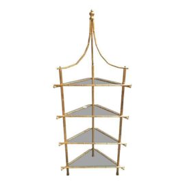 Transitional Metal and Gold Leafed Faux Bamboo Corner Shelf