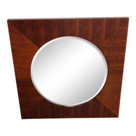 Square Wood Frame & Round Wall Mirror