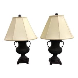 Vintage Bronze Urn Table Lamps - a Pair