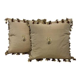 Traditional Style Custom Kravet & Gp& J Baker Tan Fabric Decor Pillows - a Pair