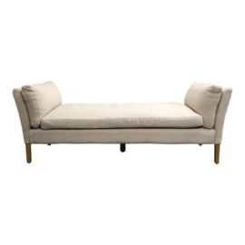Mid-Century Modern Restoration Hardware Sorensen White Linen Upholstered Bench