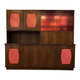 1960s Mid-Century Modern Erwin-Lambeth Inlaid Credenza and Hutch
