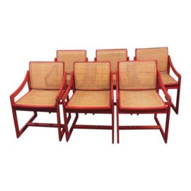 Vintage Red Italian Caned Chairs - Set of 6