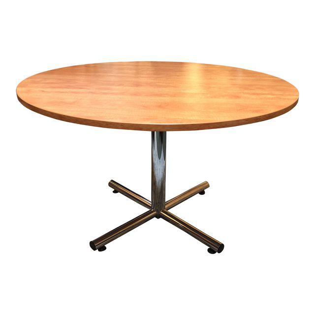 Wood, Laminate + Chrome Round Dining Table - Design Plus Gallery