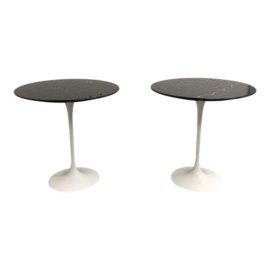 Knoll Saarinen Black Marble Top Side Tables - Pair